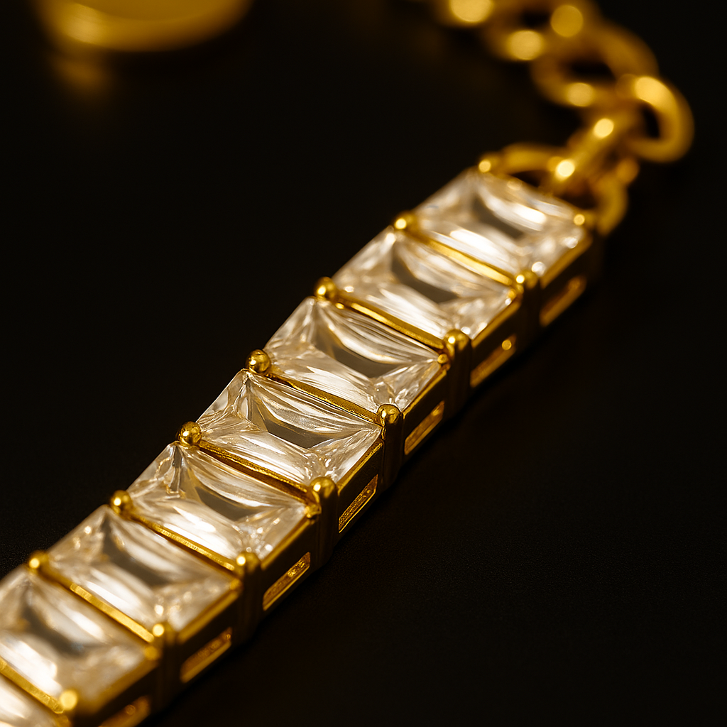 Luxe Crystal Line: Gold Tennis Bracelet for Women