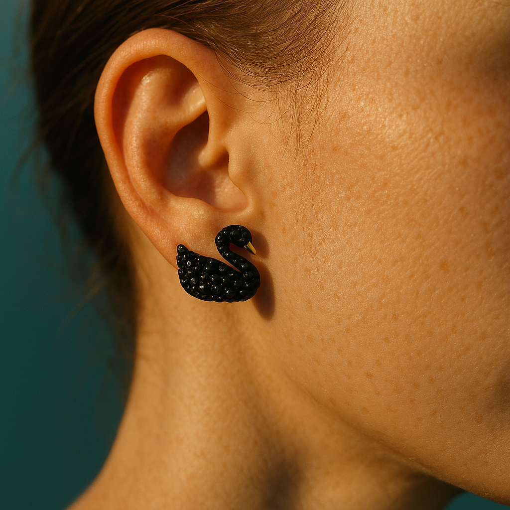 The "Odile" Black Swan Pavé Stud Earrings