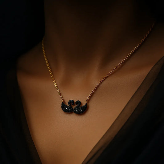 The "Odile" Kissing Swans Pendant Necklace