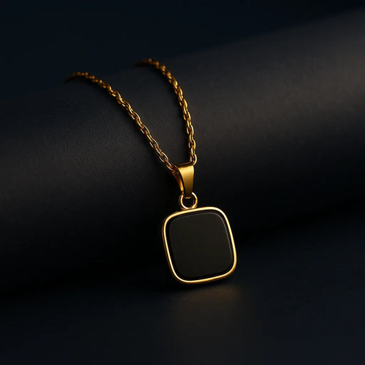 The "Noir" Cushion Square Pendant Necklace