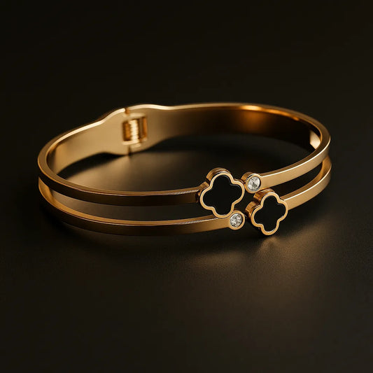 Gold-Tone Split Shank Bangle with Clover Motifs
