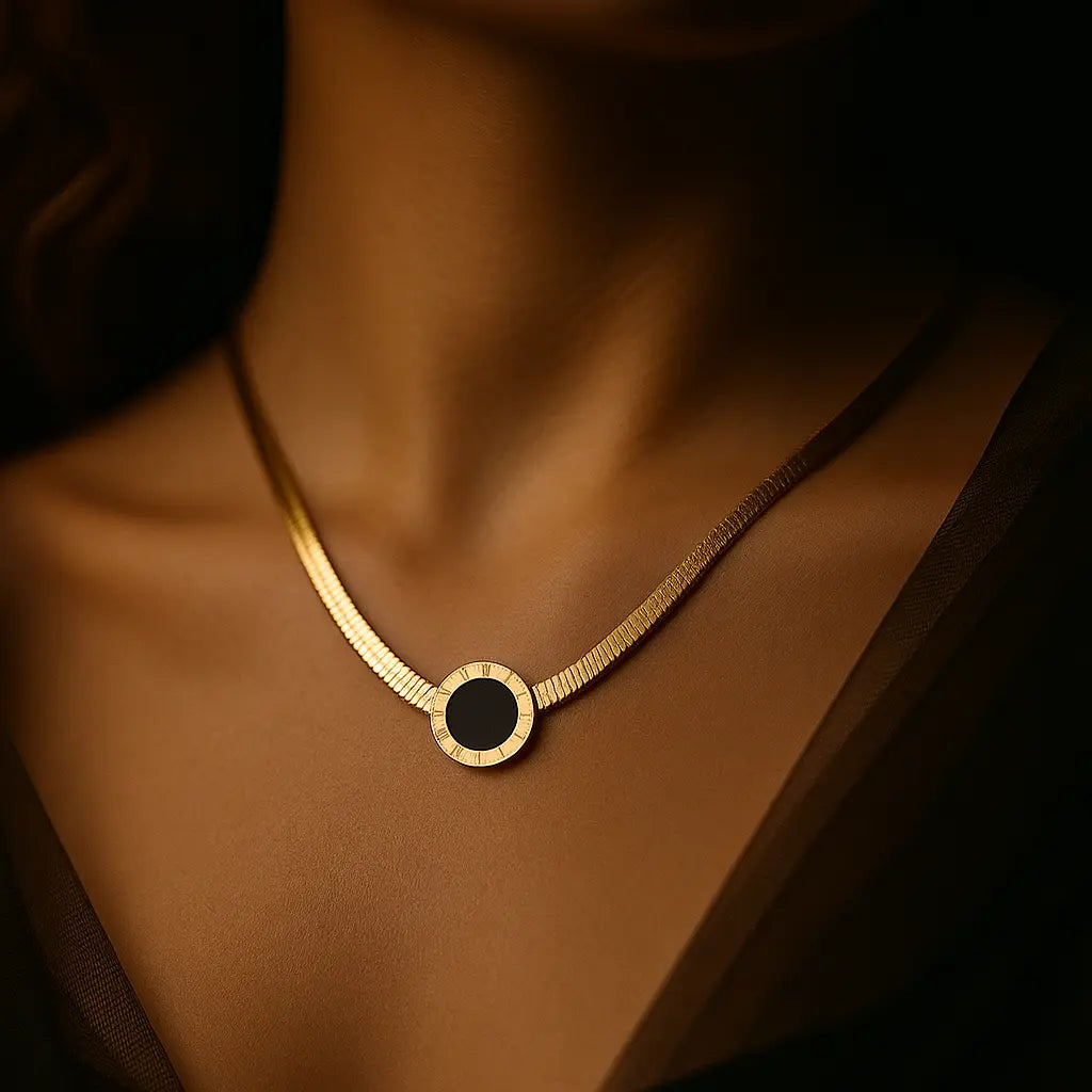 The "Tempus" Black & Gold Roman Numeral Necklace