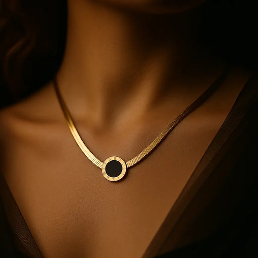 The "Tempus" Black & Gold Roman Numeral Necklace