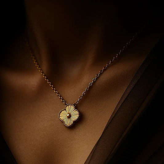 The "Soleil" Sunburst Clover Pendant Nec