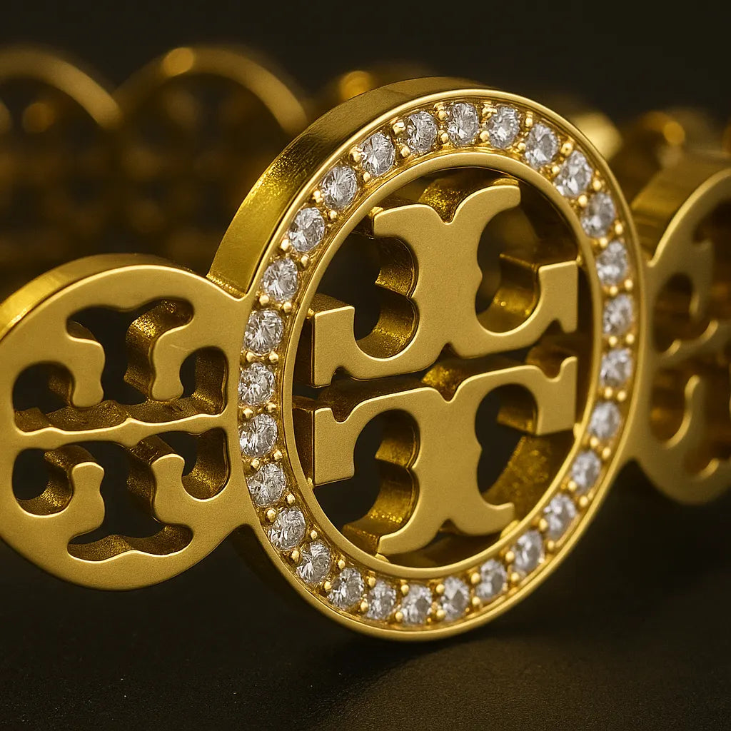 Gold Logo Link Bracelet with Crystals