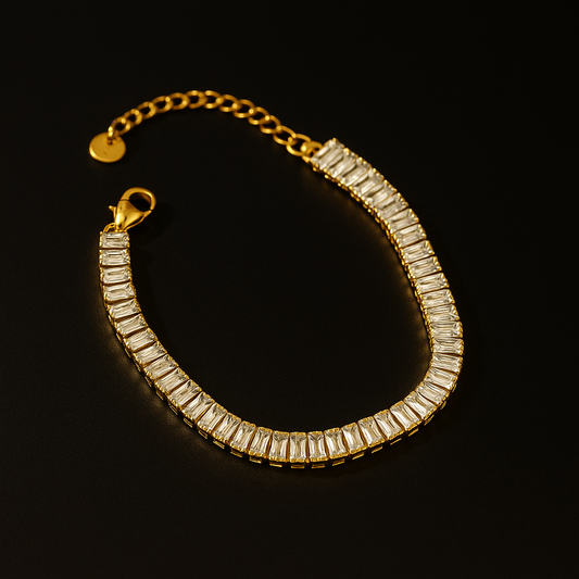 Luxe Crystal Line: Gold Tennis Bracelet for Women