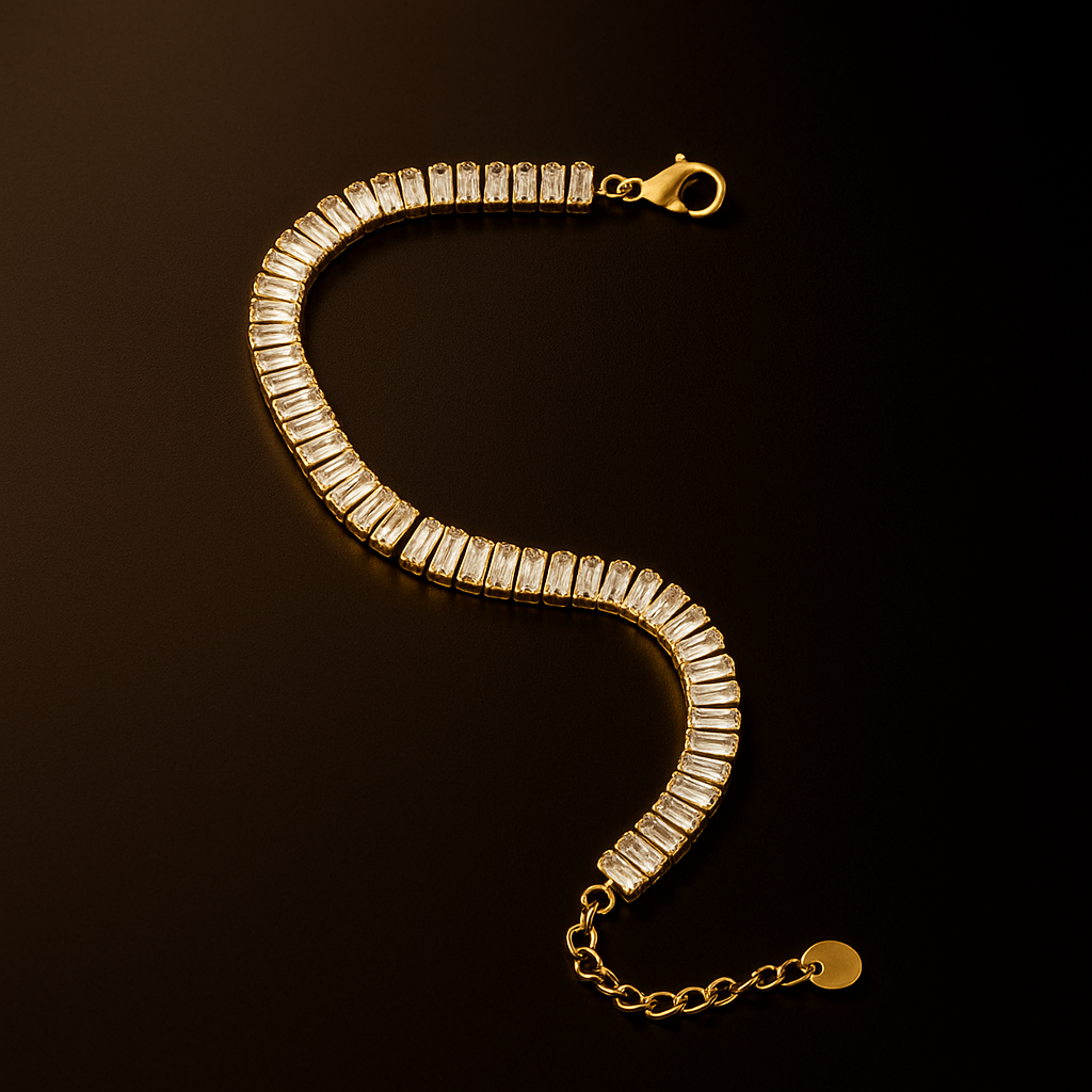 Luxe Crystal Line: Gold Tennis Bracelet for Women