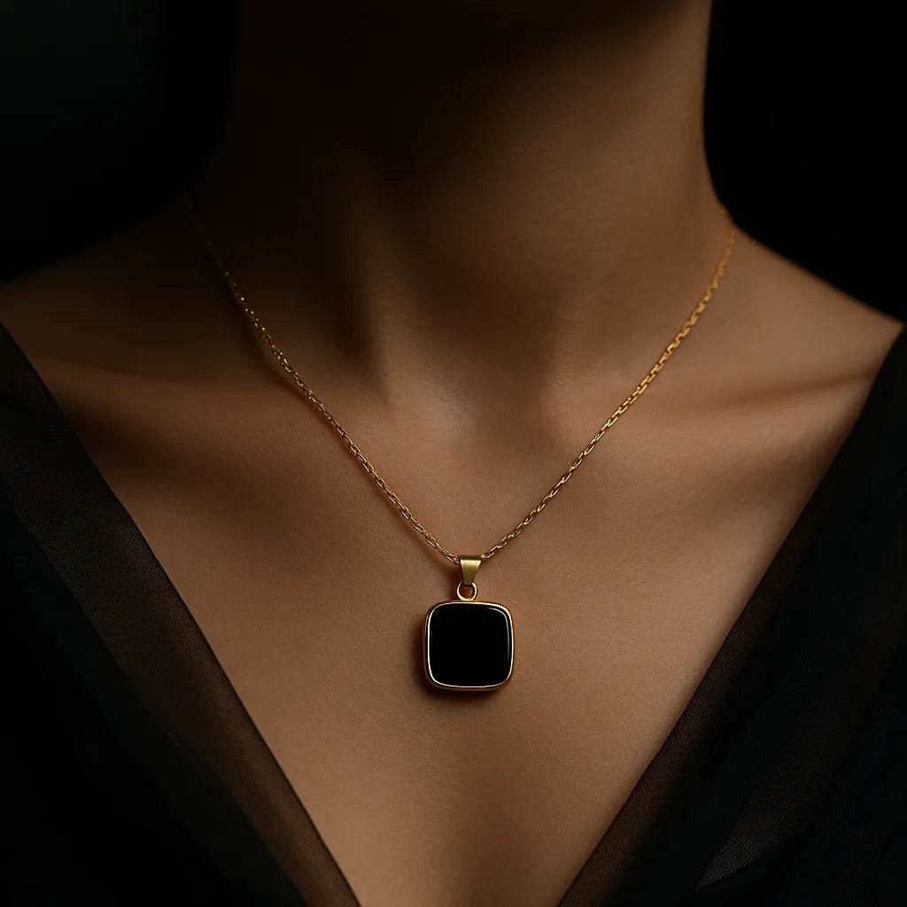 The "Noir" Cushion Square Pendant Necklace