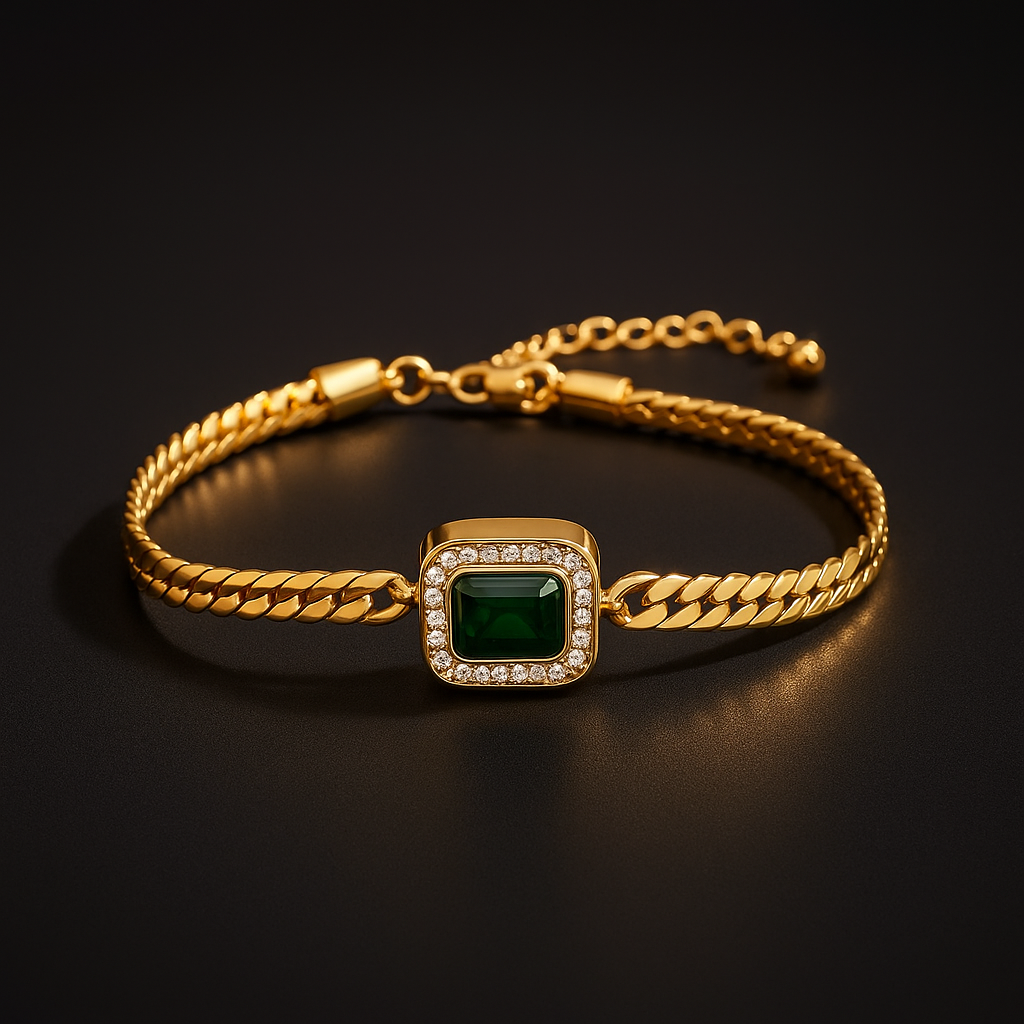 Aura Emerald Weave: Gold Chain Bracelet