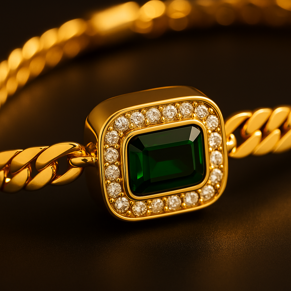 Aura Emerald Weave: Gold Chain Bracelet